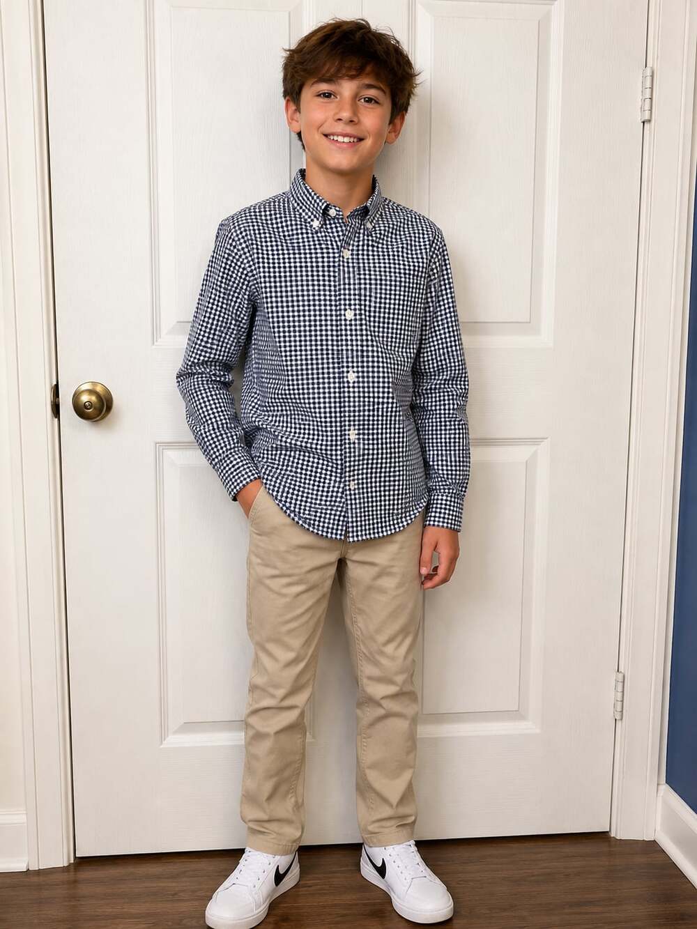 J.Crew Boys Classic Long Sleeve Gingham Stretch Button Down Shirt